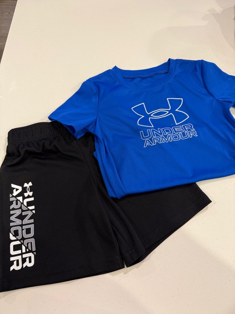 Under Armour Royal Blue Logo Tee with Black Athletic Shorts